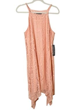 Luxology size 12 Peach Lace Asymmetrical Halter Dress